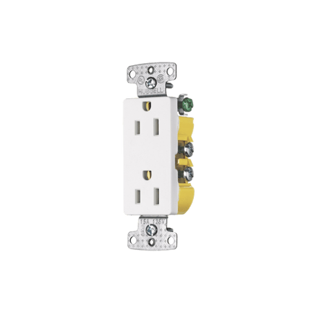 HUB-RRD15W Contacto Duplex Decorador 15A 125V, 2 Polos, 3 Hilos, Color Blanco (Nema5-15R).