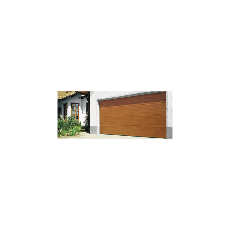 GARAGE-97-W Puerta de Garage / 9x7 pies / AISLADA / Estilo Americana / Imitacion Madera / Golden Oak / Linea Central .
