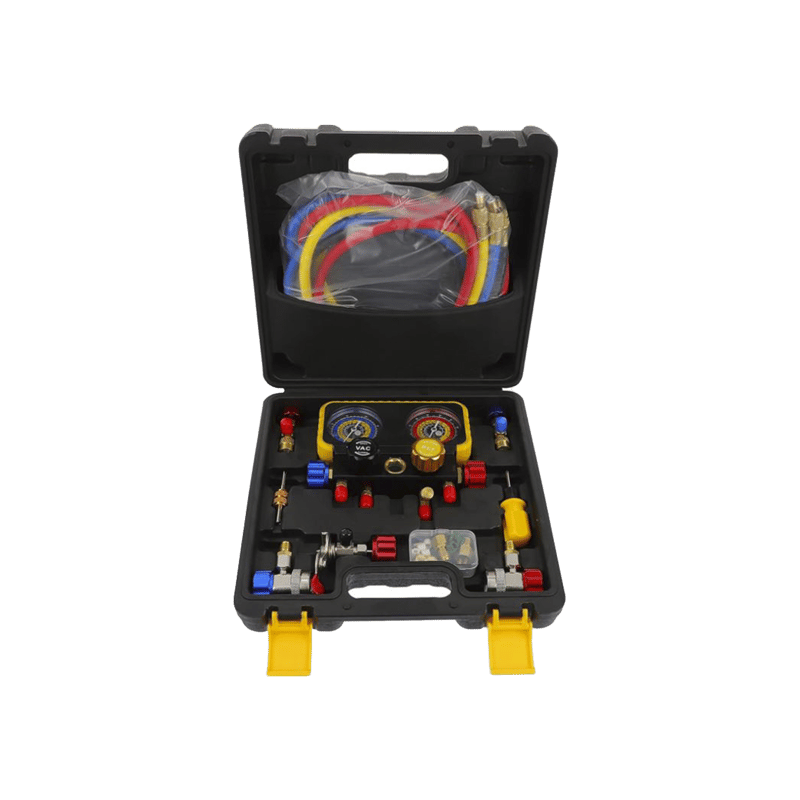Manómetro de 4 vías con Accesorios para Gas refrigerante R410A/ R32/ R134A/R22