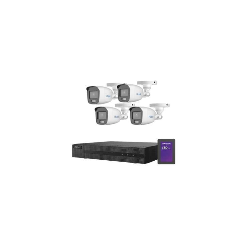 HL1080-CV/A/1TB TurboHD 1080p + SSD 1 TB / 4 Canales / 4 Cámaras Bala ColorVu con Micrófono Integrado Accesorios de Instalación