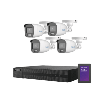 HL1080-CV/A/1TB TurboHD 1080p + SSD 1 TB / 4 Canales / 4 Cámaras Bala ColorVu con Micrófono Integrado Accesorios de Instalación
