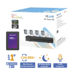HL1080-CV/A/1TB TurboHD 1080p + SSD 1 TB / 4 Canales / 4 Cámaras Bala ColorVu con Micrófono Integrado Accesorios de Instalación