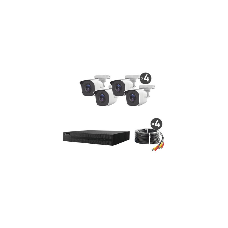 HL24LQKITS-M(B) 1080p / DVR 4 canales / 4 Cámaras Bala de Metal / 1 Fuente de Poder Profesional / Accesorios de Instalación