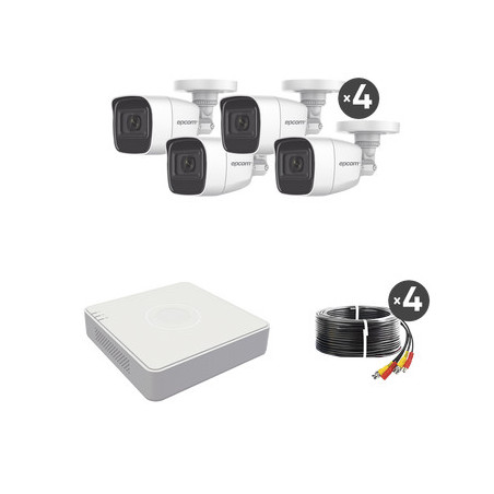 B8-KIT-MIC 1080p Lite / DVR 4 canales / Audio por Coaxitron / 4 Cámaras Bala de Metal con Micrófono Integrado