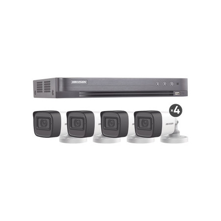 HIK5MPSLQ-KIT(B)  KIT TURBOHD 5 Megapixel / DVR 4 Canales / 4 Cámaras Bala con Micrófono Integrado  / Accesorios de Instalación