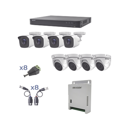 KEVTX8T4BW/4EW  KIT TurboHD 1080p / DVR 8 Canales / 4 Cámaras Bala / 4 Cámaras Eyeball / Transceptores / Conectores