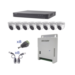 KEVTX8T8EW KIT TurboHD 1080p / DVR 8 Canales / 8 Cámaras Eyeball  / Transceptores / Conectores / Fuente de Poder Profesional