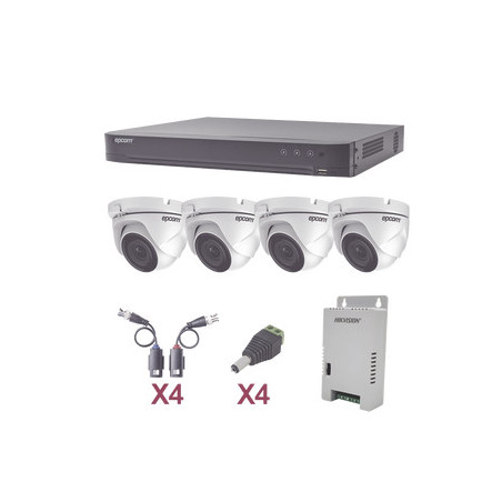 KEVTX8T4EW KIT TurboHD 1080p / DVR 4 Canales / 4 Cámaras Eyeball / Transceptores / Conectores /