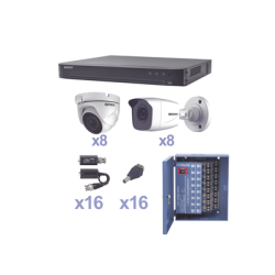 KEVTX8T8B/8EW KIT TurboHD 1080p / DVR 16 Canales / 8 Cámaras Bala / 8 Cámaras Eyeball  / Transceptores / Conectores