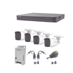 KEVTX8T4BW/A 1080p / DVR 4 Canales / 4 Cámaras Bala Policarbonato con Audio Integrado  / Transceptores / Fuente de Poder