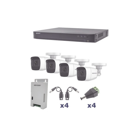 KEVTX8T4BW/A 1080p / DVR 4 Canales / 4 Cámaras Bala Policarbonato con Audio Integrado  / Transceptores / Fuente de Poder