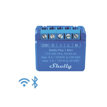 SHELLYPLUS1MINI Mini Interruptor inteligente con Wi-Fi, contacto seco, 1 canal 8A, Alexa y GoogleHome